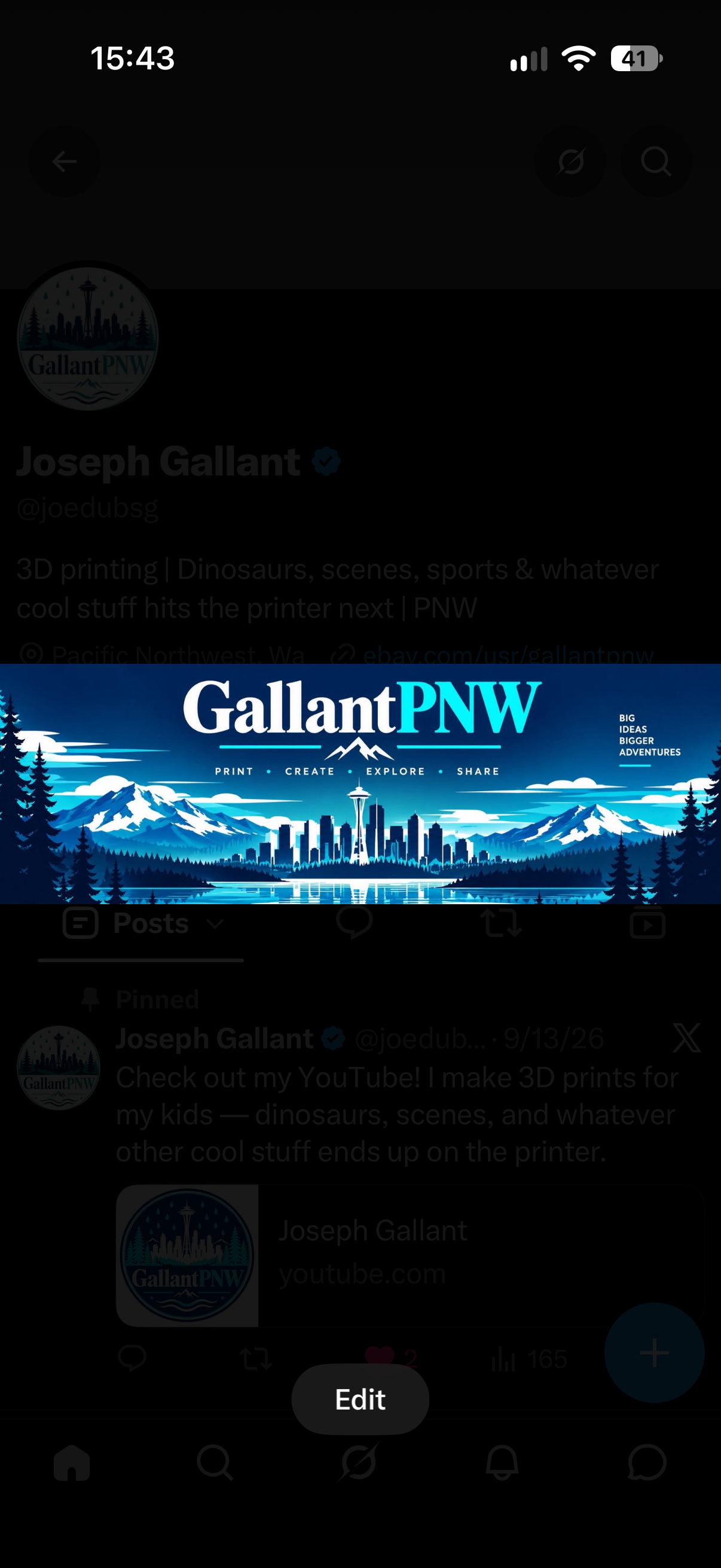 GallantPNW — Print, Create, Explore, Share. Illustrated Pacific Northwest mountains, Seattle skyline and evergreen forest.